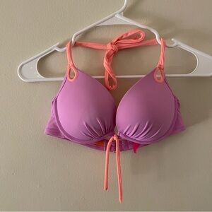 Victoria’s Secret pink and orange bikini top swimwear padded tie closure bow